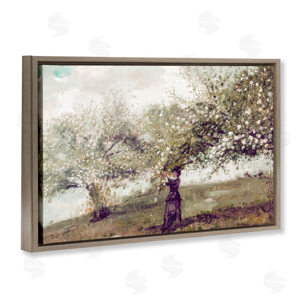 Leah Straatsma Vintage Gathering Spring Blossoms Brown Floating Framed Canvas Wall Art Print