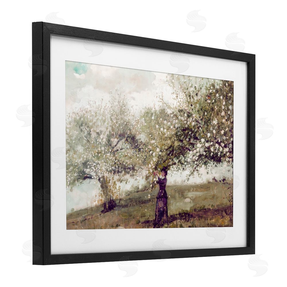 Leah Straatsma Vintage Gathering Spring Blossoms Black Framed Print Under Glass with White Mat Wall Art