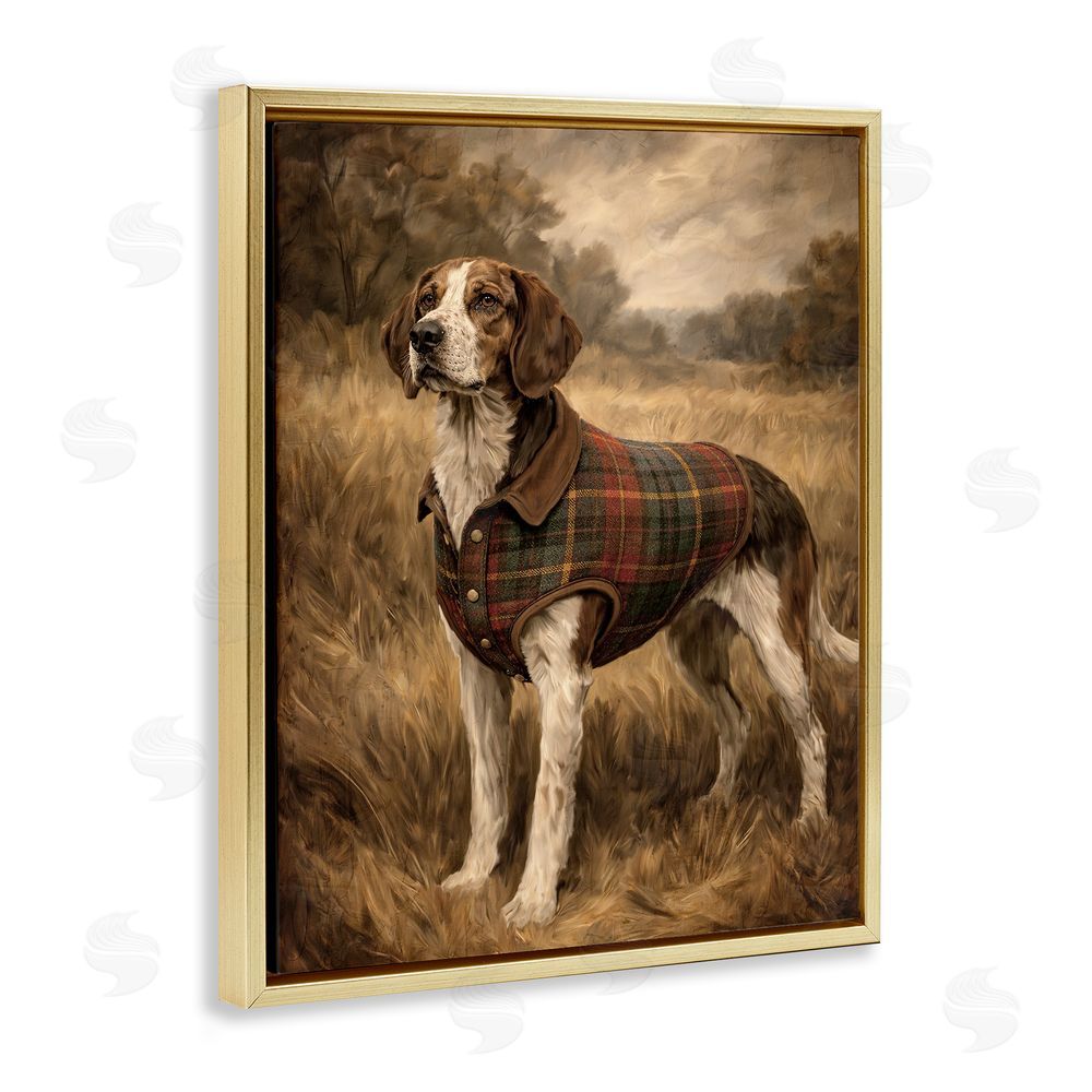 Kim Allen Hunting Days Plaid Jacket Hound Gold Floating Frame Canvas Wall Art Print