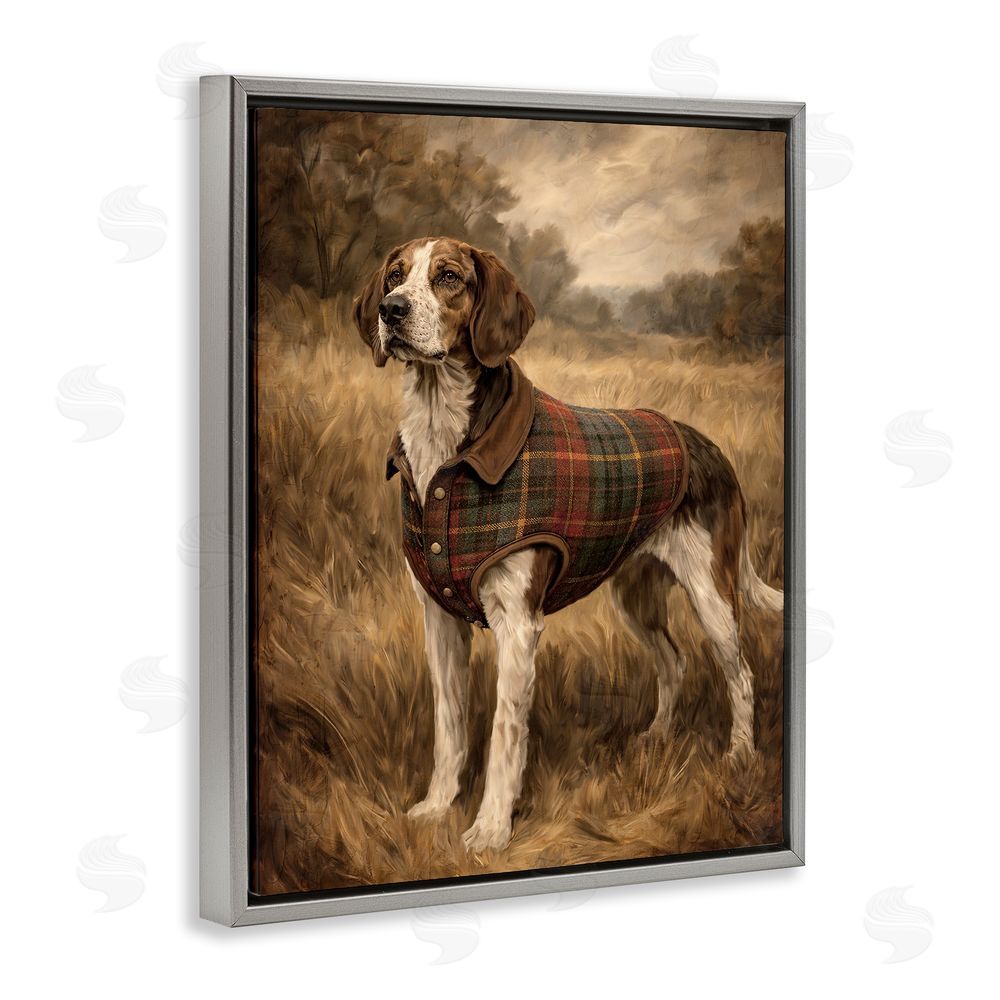 Kim Allen Hunting Days Plaid Jacket Hound Gray Floating Frame Canvas Wall Art Print