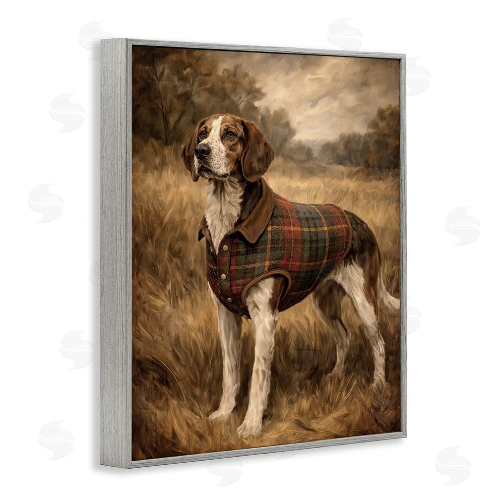 Kim Allen Hunting Days Plaid Jacket Hound Gray Framed Giclee Wall Art Print