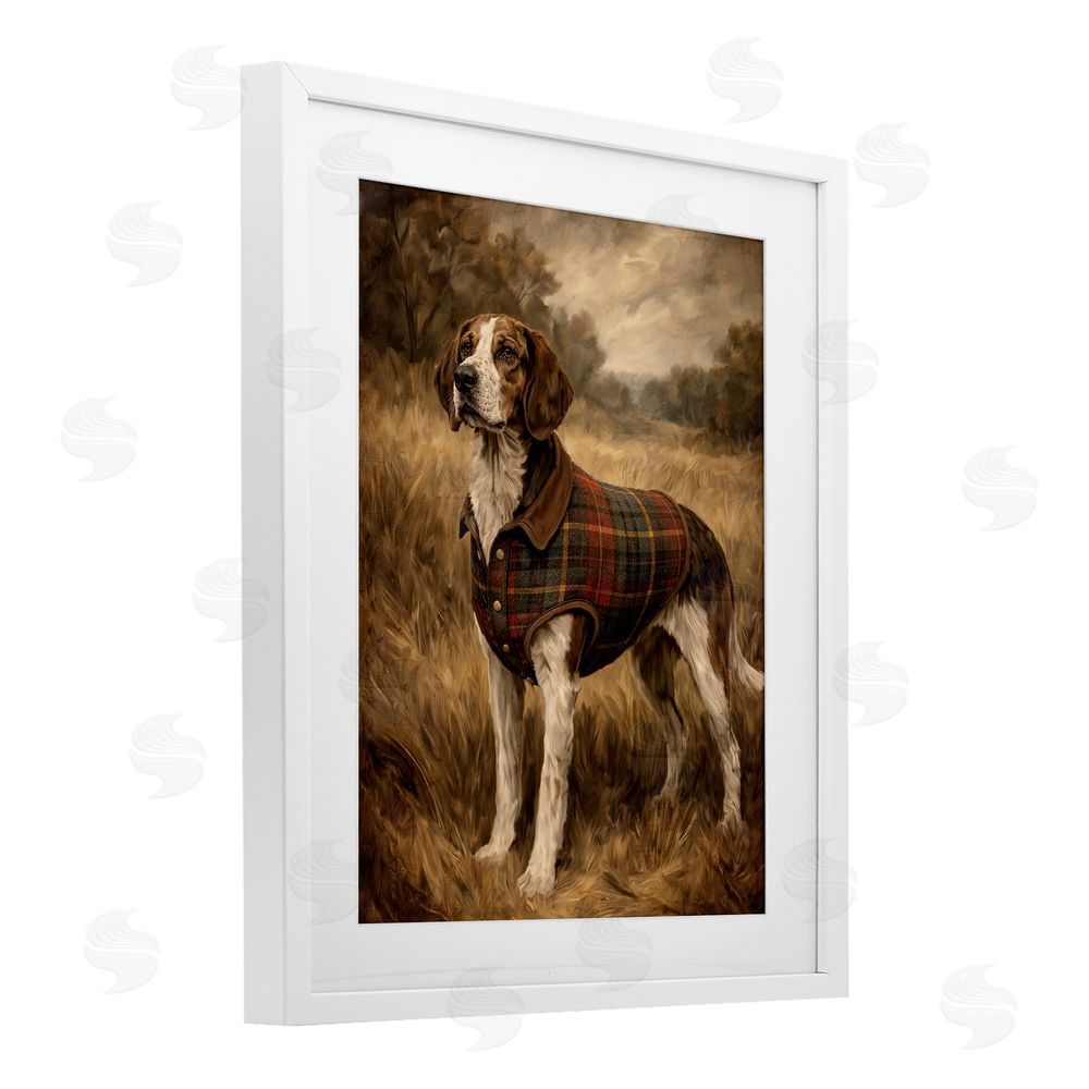 Kim Allen Hunting Days Plaid Jacket Hound White Framed Print Under Glass Wall Art