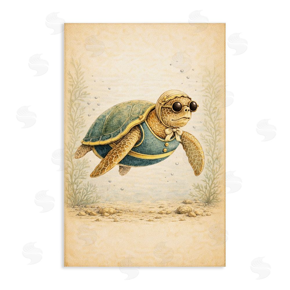 Grotto Studios Maritime Bathing Society Turtle Stretched Canvas Wall Art