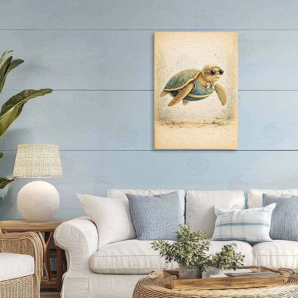 Grotto Studios Maritime Bathing Society Turtle Stretched Canvas Wall Art in Room