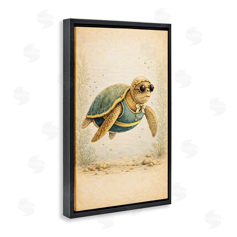 Grotto Studios Maritime Bathing Society Turtle Black Floating Framed Canvas Wall Art