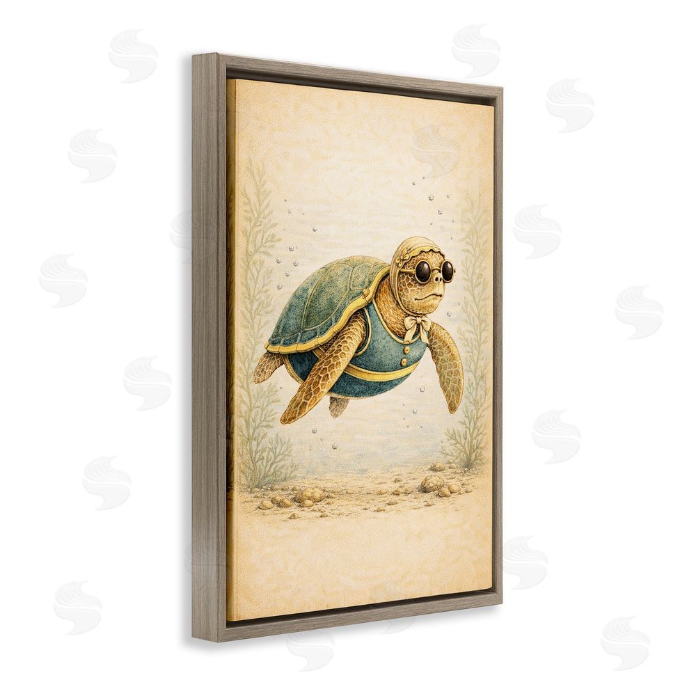 Grotto Studios Maritime Bathing Society Turtle Brown Floating Framed Canvas Wall Art