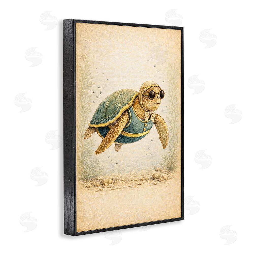 Grotto Studios Maritime Bathing Society Turtle Black Framed Giclee Wall Art
