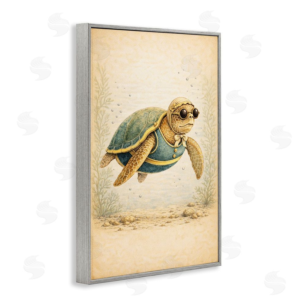 Grotto Studios Maritime Bathing Society Turtle Gray Framed Giclee Wall Art