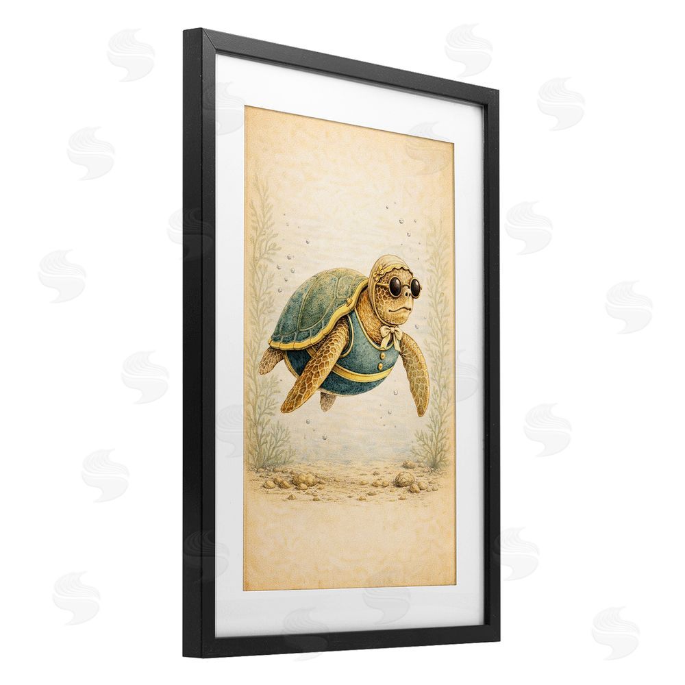 Grotto Studios Maritime Bathing Society Turtle Black Framed Print Under Glass Wall Art