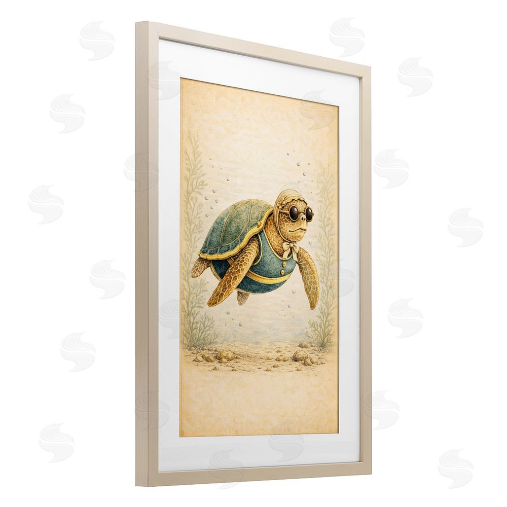 Grotto Studios Maritime Bathing Society Turtle Brown Framed Print Under Glass Wall Art