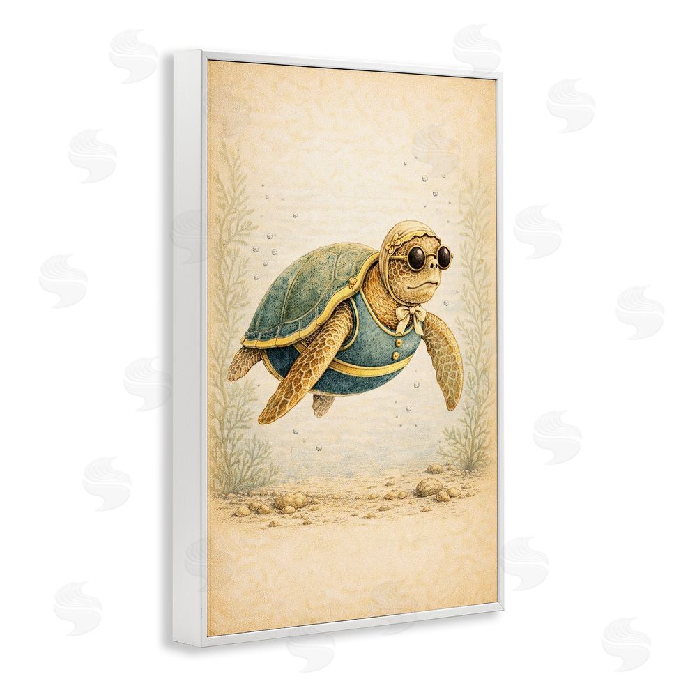 Grotto Studios Maritime Bathing Society Turtle White Framed Giclee Wall Art