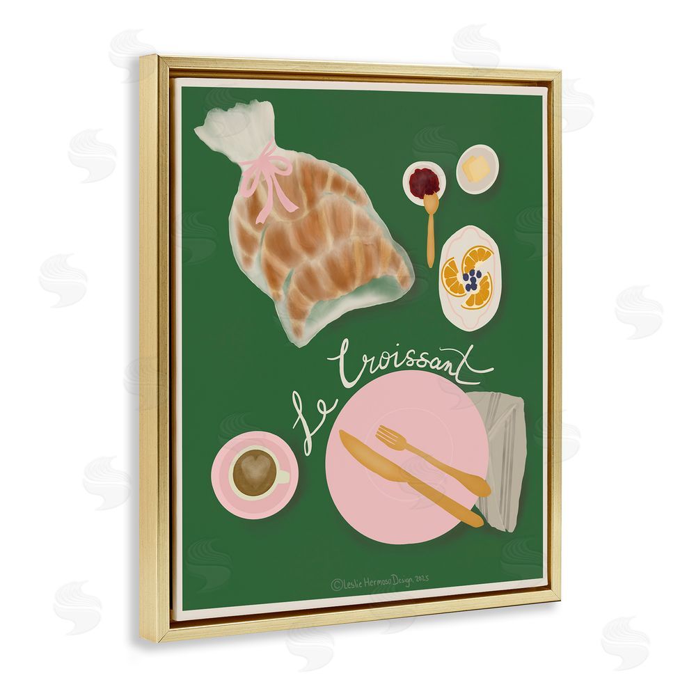 Leslie Hermosa Le Croissant Breakfast Spread Gold Floating Frame Canvas Wall Art Print