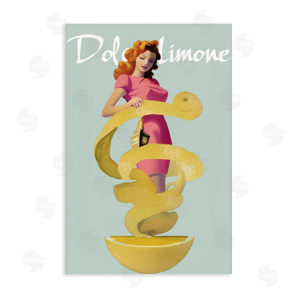 Annabelle Hall Dolce Lemon Retro Ad Stretched Canvas Wall Art Print