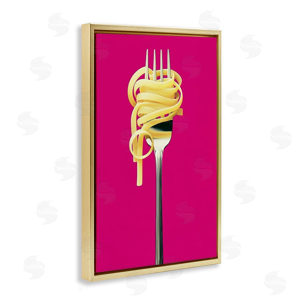 Annabelle Hall Pasta Twirl on Fork Gold Floating Frame Canvas Wall Art Print
