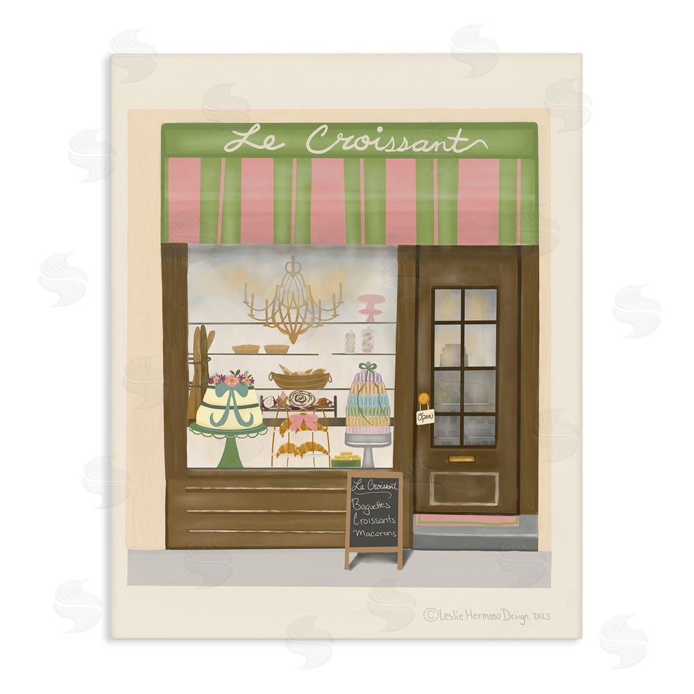 Leslie Hermosa Le Croissant French Patisserie Window Stretched Canvas Wall Art Print