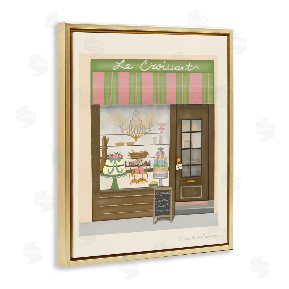 Leslie Hermosa Le Croissant French Patisserie Window Gold Floating Frame Canvas Wall Art Print