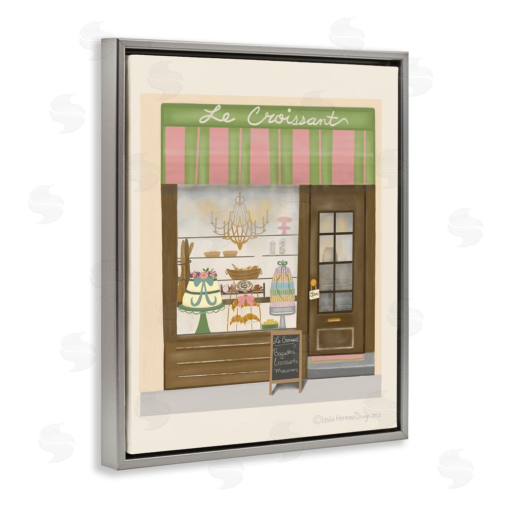Leslie Hermosa Le Croissant French Patisserie Window Gray Floating Frame Canvas Wall Art Print