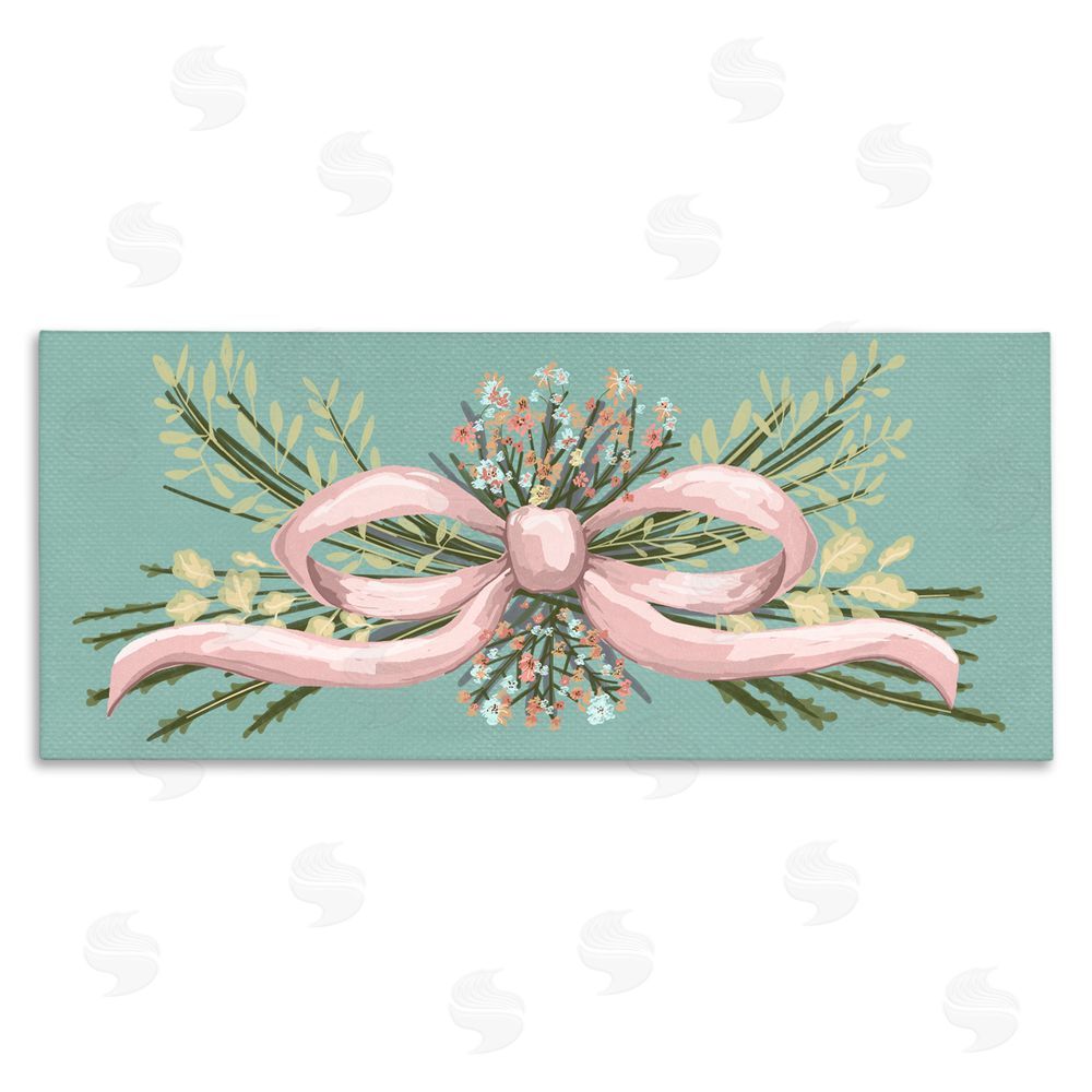 Connie Summers Pink Bow Wildflower Arrangement Stretched Canvas Wall Art Print