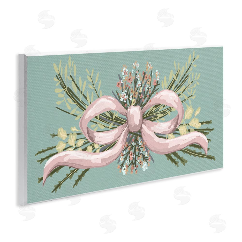 Connie Summers Pink Bow Wildflower Arrangement Wooden Wall Plaque Art Print