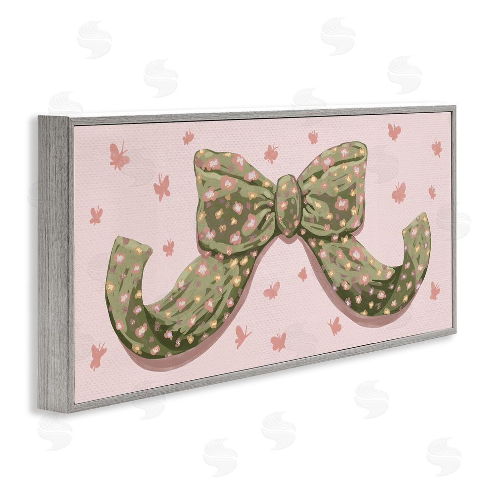 Connie Summers Spring Bow with Butterflies Gray Framed Giclee Wall Art Print