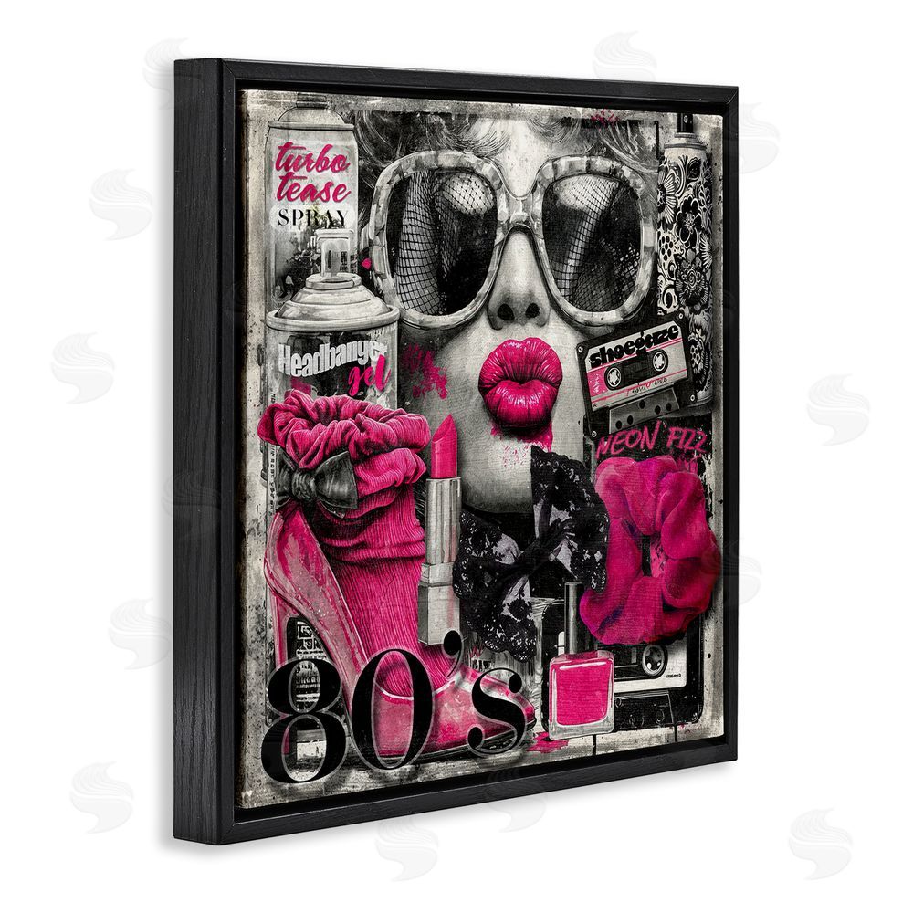 Annabelle Hall Neon Lips & 80's Glamour Black Floating Frame Canvas Wall Art Print