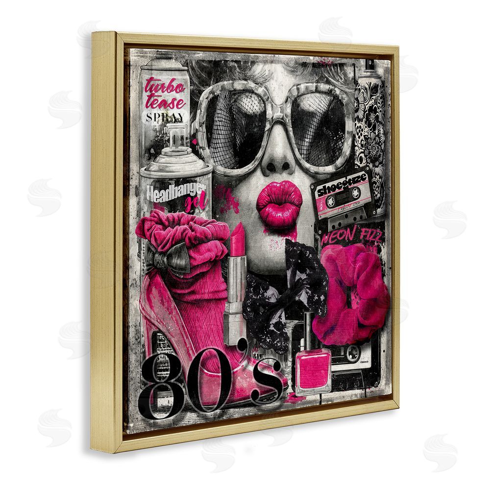Annabelle Hall Neon Lips & 80's Glamour Gold Floating Frame Canvas Wall Art Print