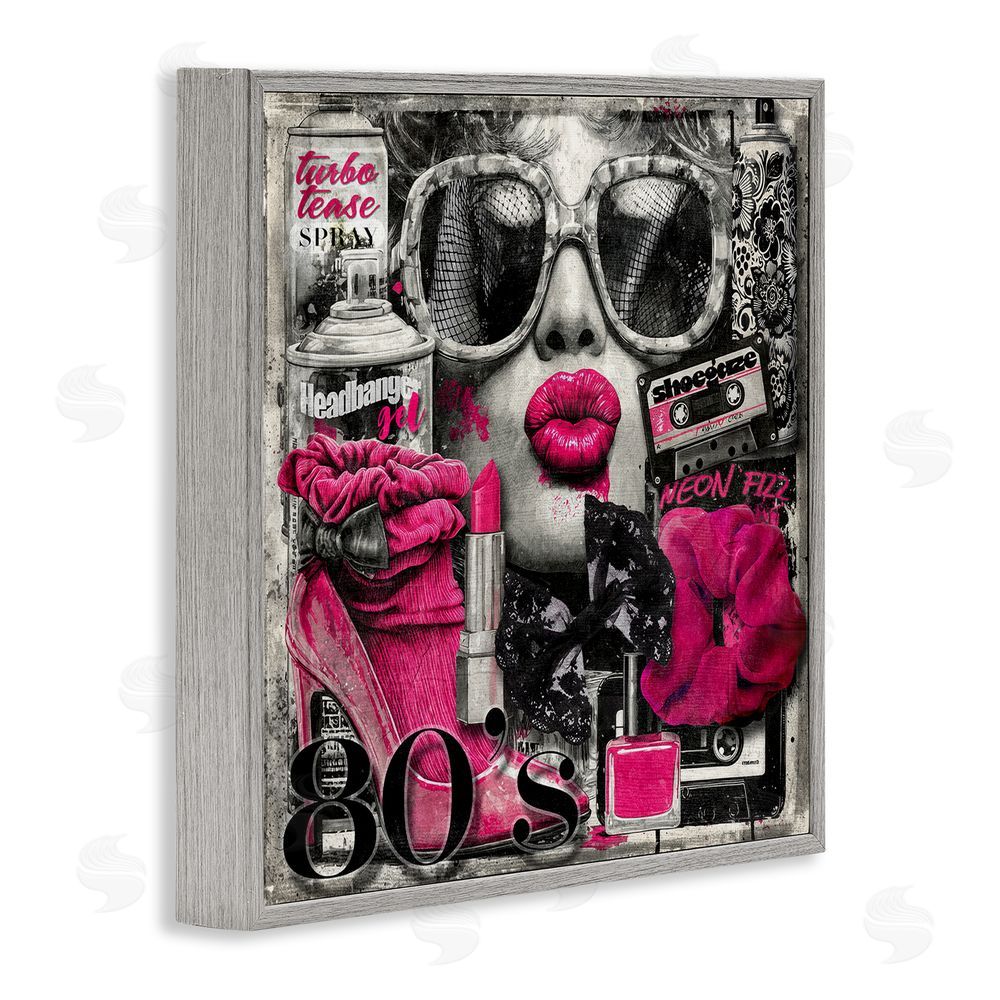 Annabelle Hall Neon Lips & 80's Glamour Gray Framed Giclee Wall Art Print