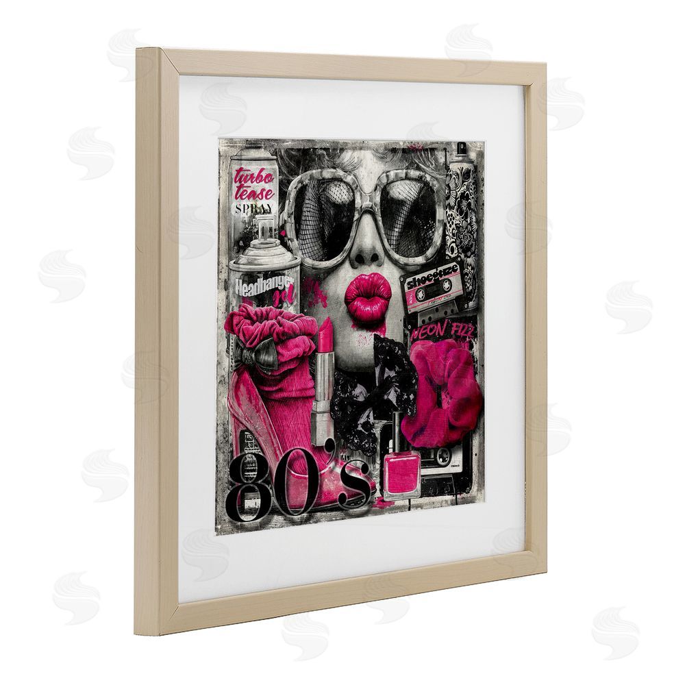 Annabelle Hall Neon Lips & 80's Glamour Brown Framed Print Under Glass Wall Art