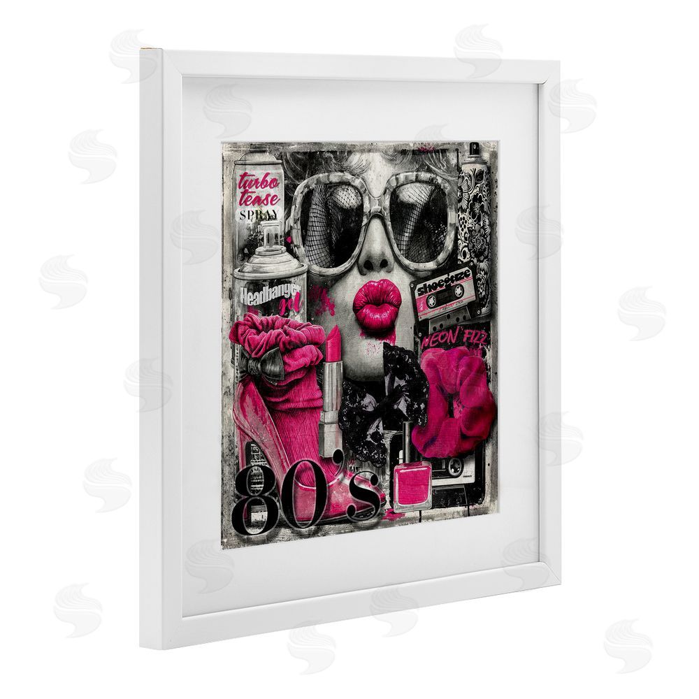 Annabelle Hall Neon Lips & 80's Glamour White Framed Print Under Glass Wall Art