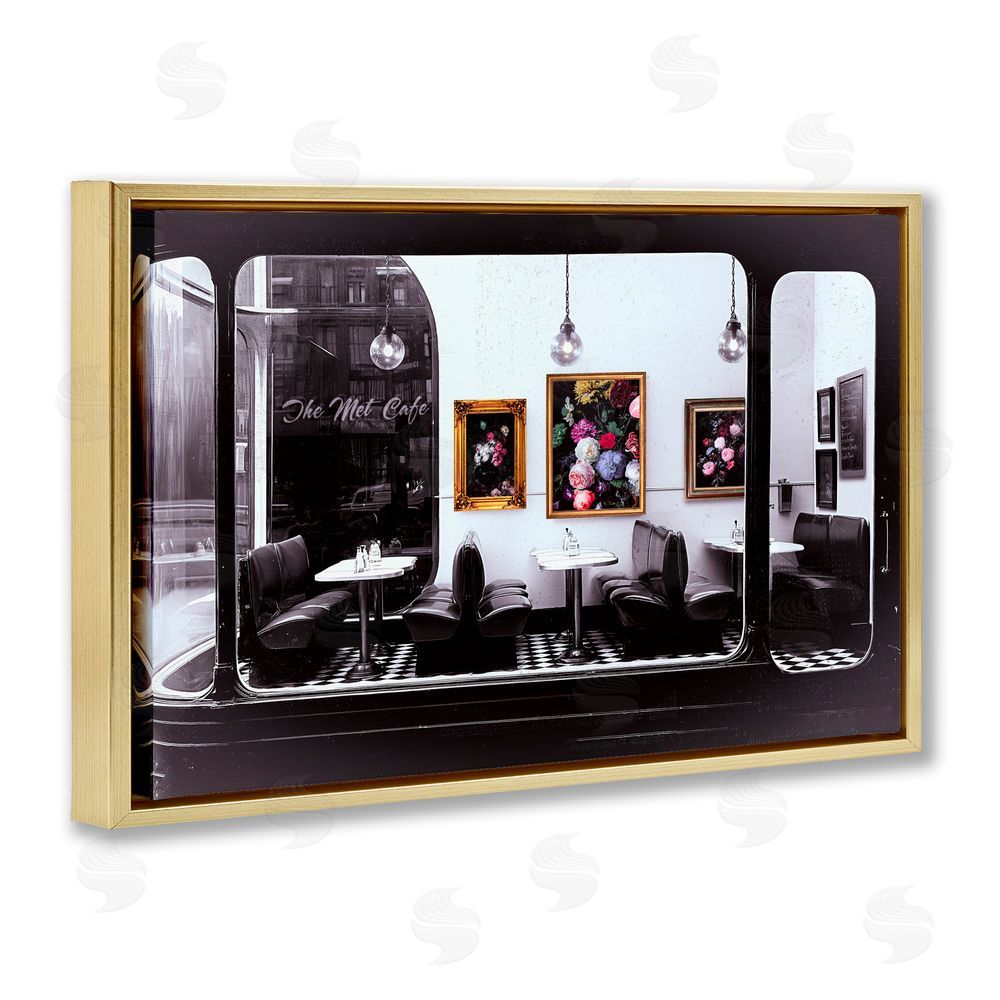 Annabelle Hall Retro Met Cafe Nostalgia Gold Floating Frame Canvas Wall Art Print