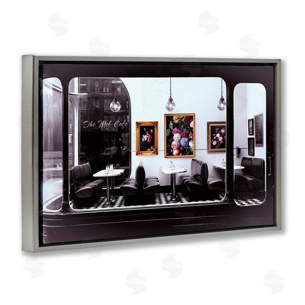 Annabelle Hall Retro Met Cafe Nostalgia Gray Floating Frame Canvas Wall Art Print