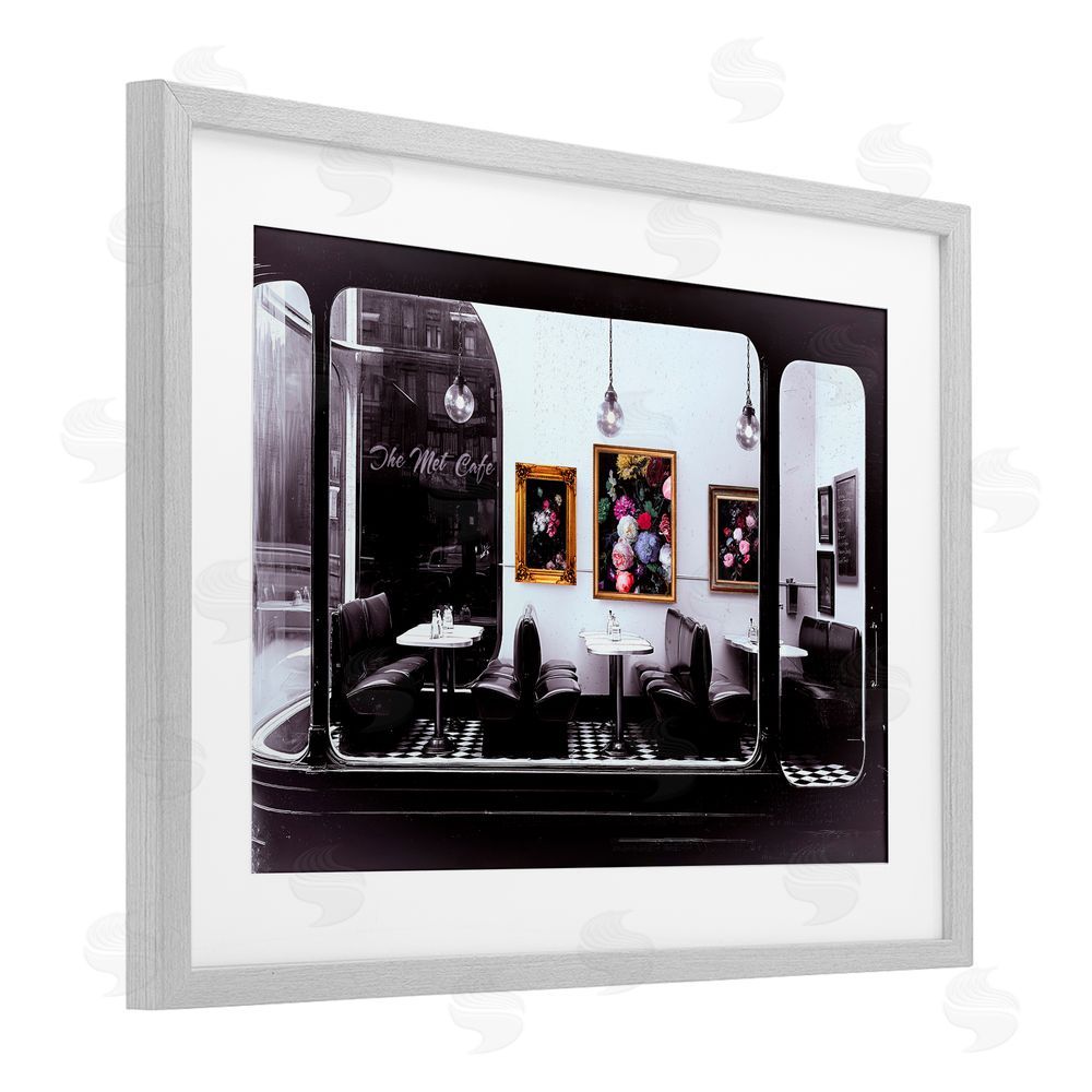 Annabelle Hall Retro Met Cafe Nostalgia Gray Framed Print Under Glass Wall Art