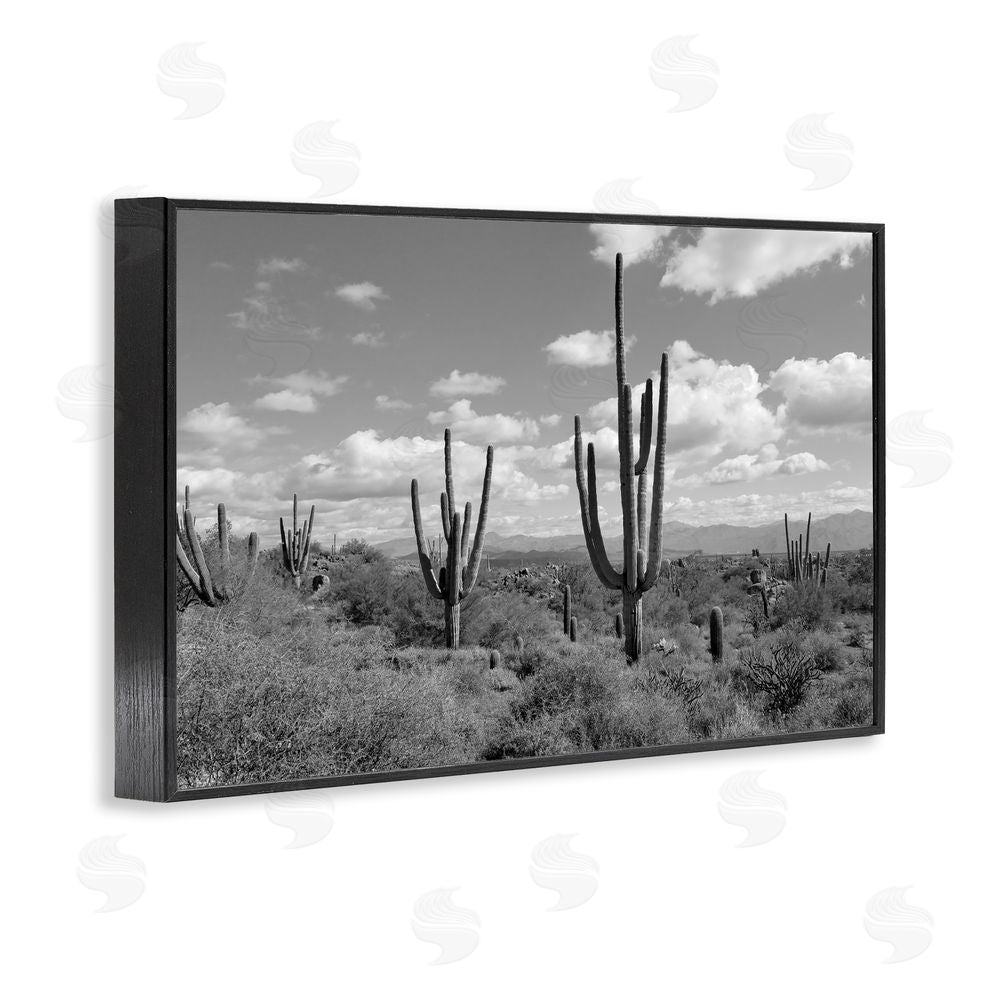 Michelle Hutchins Monochrome Saguaro Desert Vista Black Framed Giclee Wall Art Print