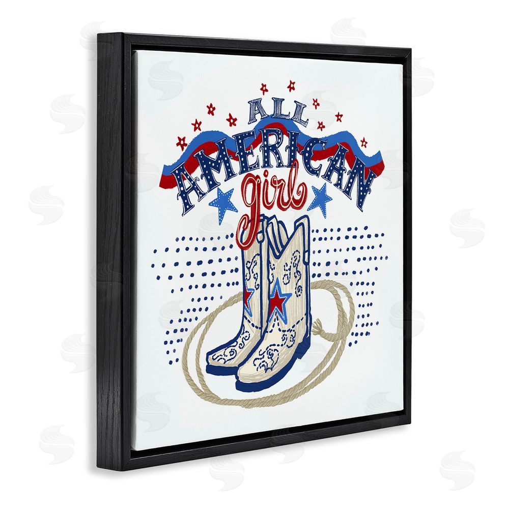 Connie Summers All American Girl with Boots Black Floating Frame Canvas Wall Art Print