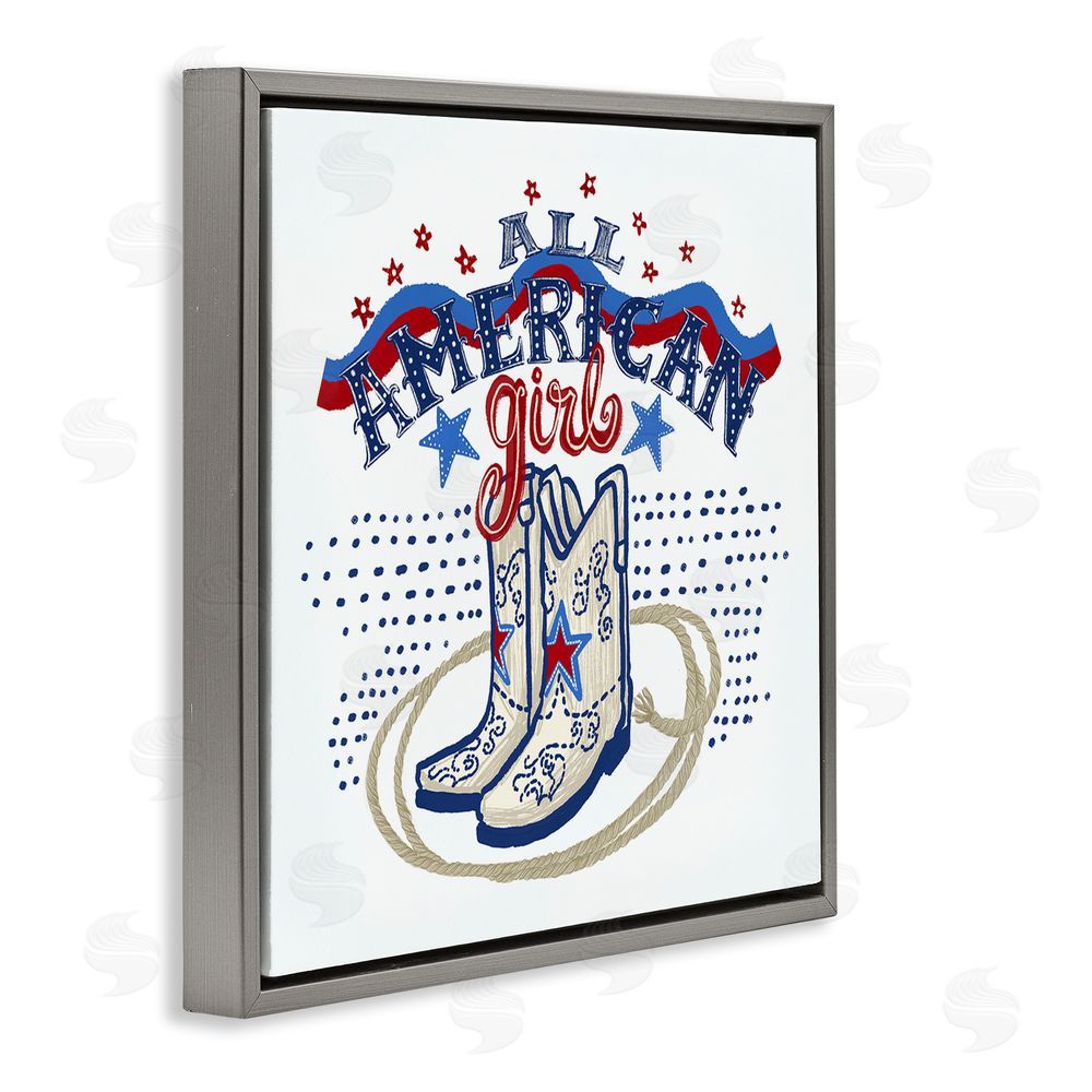 Connie Summers All American Girl with Boots Gray Floating Frame Canvas Wall Art Print