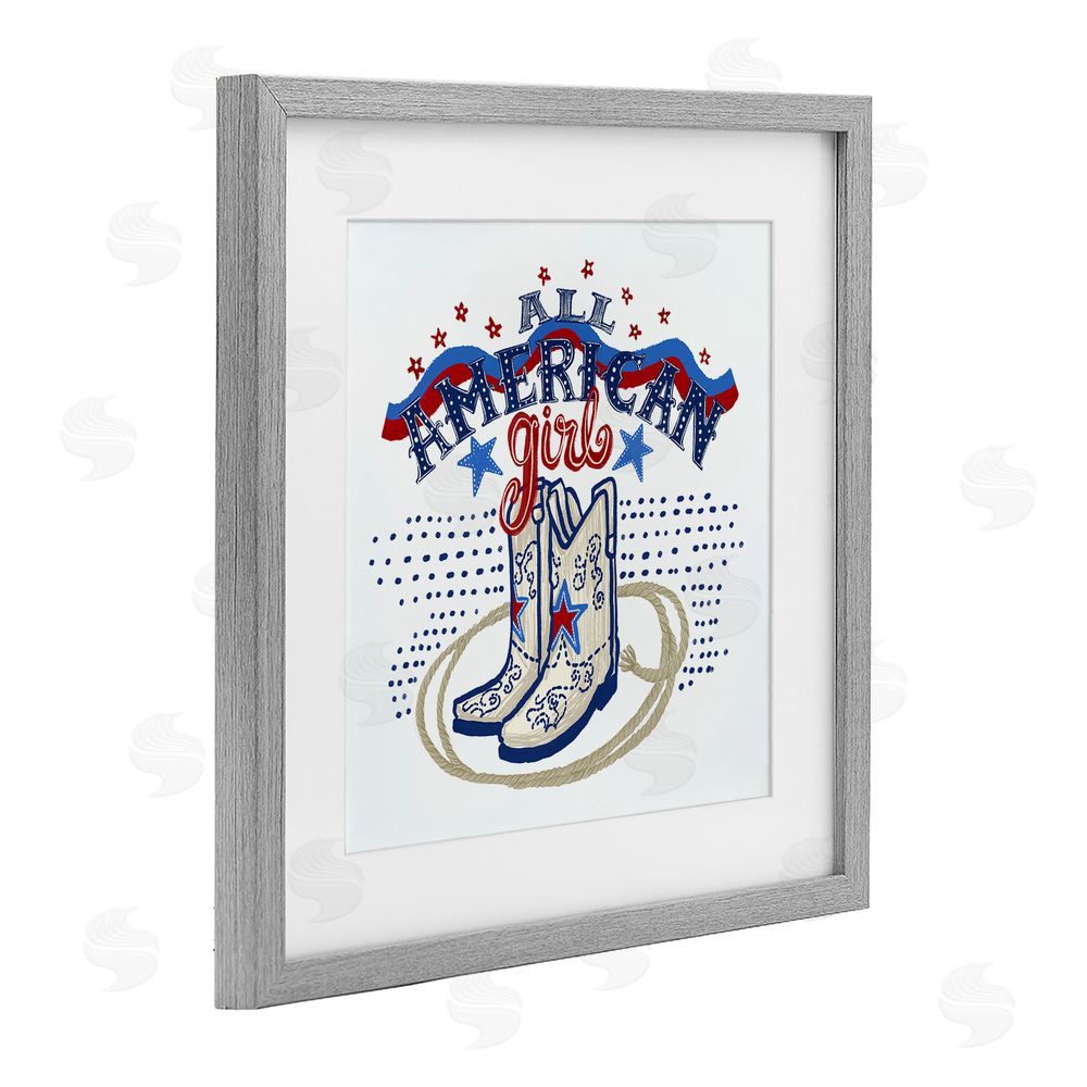 Connie Summers All American Girl with Boots Gray Framed Print Under Glass Wall Art
