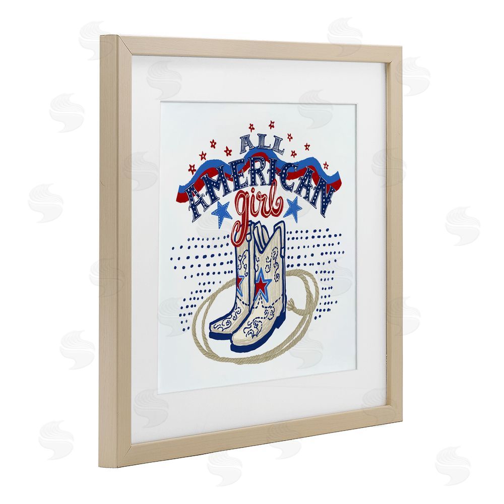 Connie Summers All American Girl with Boots Brown Framed Print Under Glass Wall Art