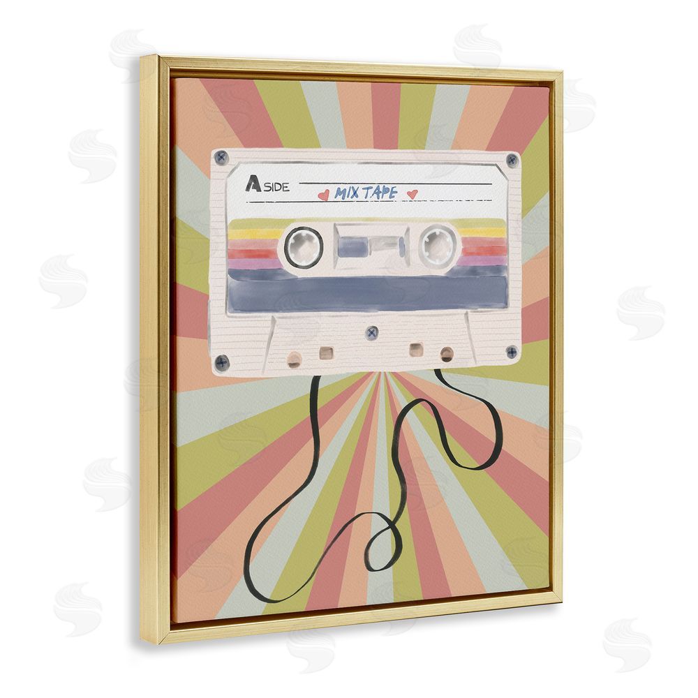 Radhika Modi Retro Mix Tape Cassette Gold Floating Frame Canvas Wall Art Print