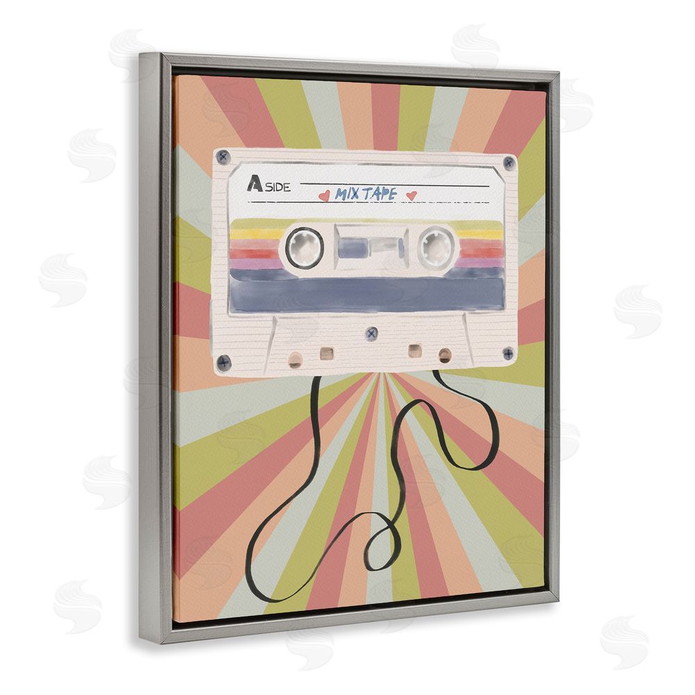 Radhika Modi Retro Mix Tape Cassette Gray Floating Frame Canvas Wall Art Print