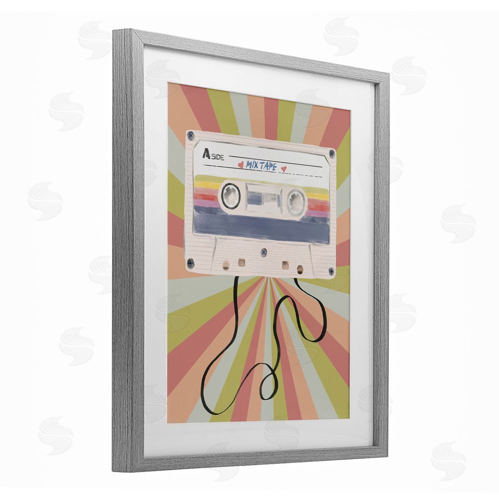 Radhika Modi Retro Mix Tape Cassette Gray Framed Print Under Glass Wall Art