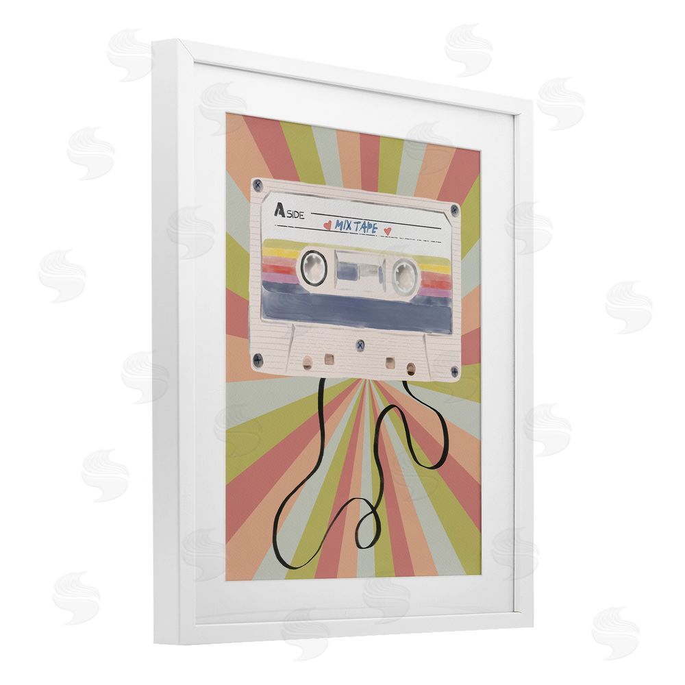 Radhika Modi Retro Mix Tape Cassette White Framed Print Under Glass Wall Art
