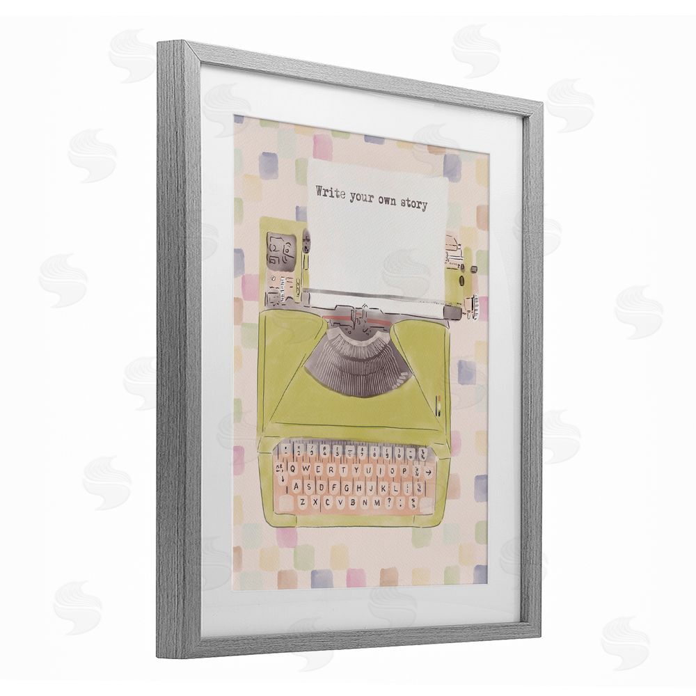 Radhika Modi Write Your Own Story Typewriter Gray Framed Print Under Glass Wall Art