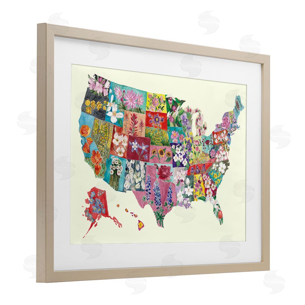 Josi Opolenstisima Botanical Map of State Flowers Brown Framed Print Under Glass Wall Art