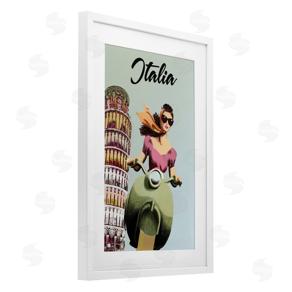 Annabelle Hall Retro Italia Scooter White Framed Print Under Glass Wall Art