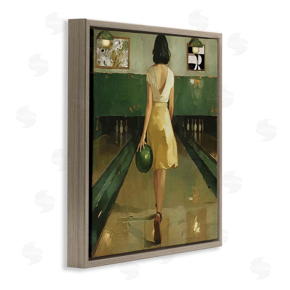 Annabelle Hall Green Vintage Bowling Alley Brown Floating Frame Canvas Wall Art Print