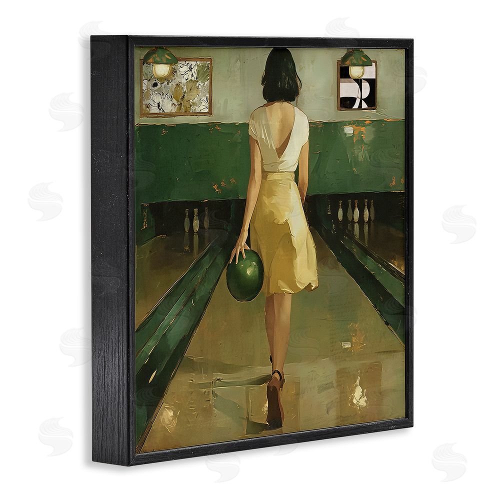 Annabelle Hall Green Vintage Bowling Alley Black Framed Giclee Wall Art Print