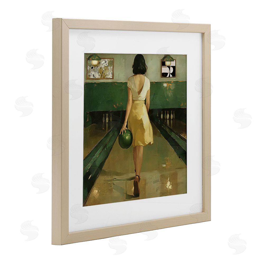 Annabelle Hall Green Vintage Bowling Alley Brown Framed Print Under Glass Wall Art