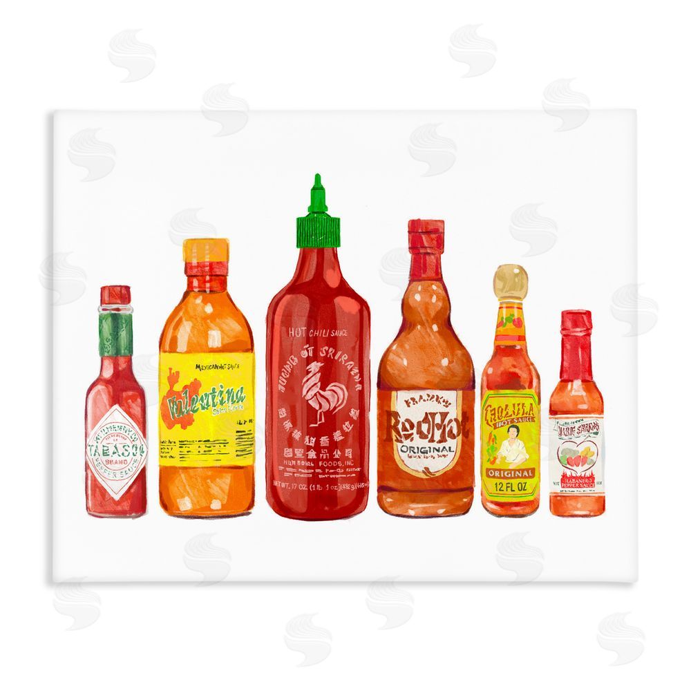 Ziwei Li Hot Sauce Bottle Collection Stretched Canvas Wall Art Print