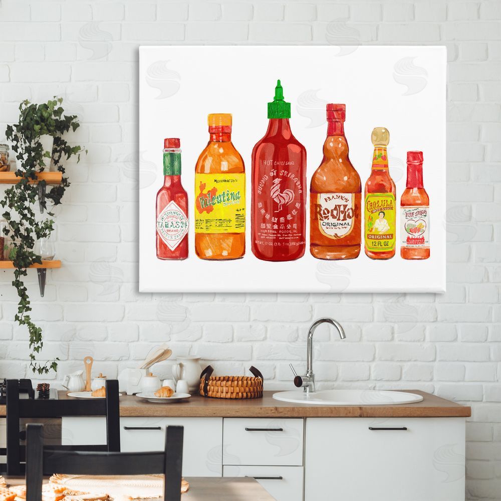 Ziwei Li Hot Sauce Bottle Collection Stretched Canvas Wall Art in Room
