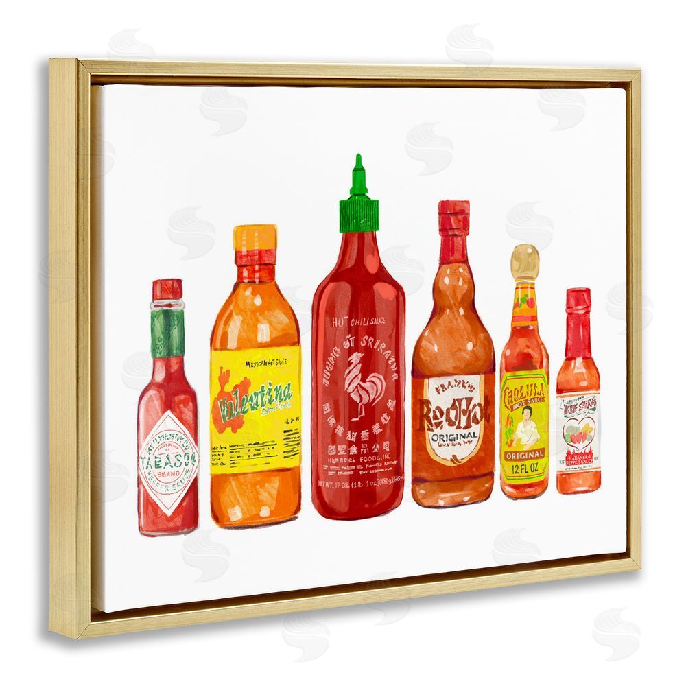 Ziwei Li Hot Sauce Bottle Collection Gold Floating Frame Canvas Wall Art Print